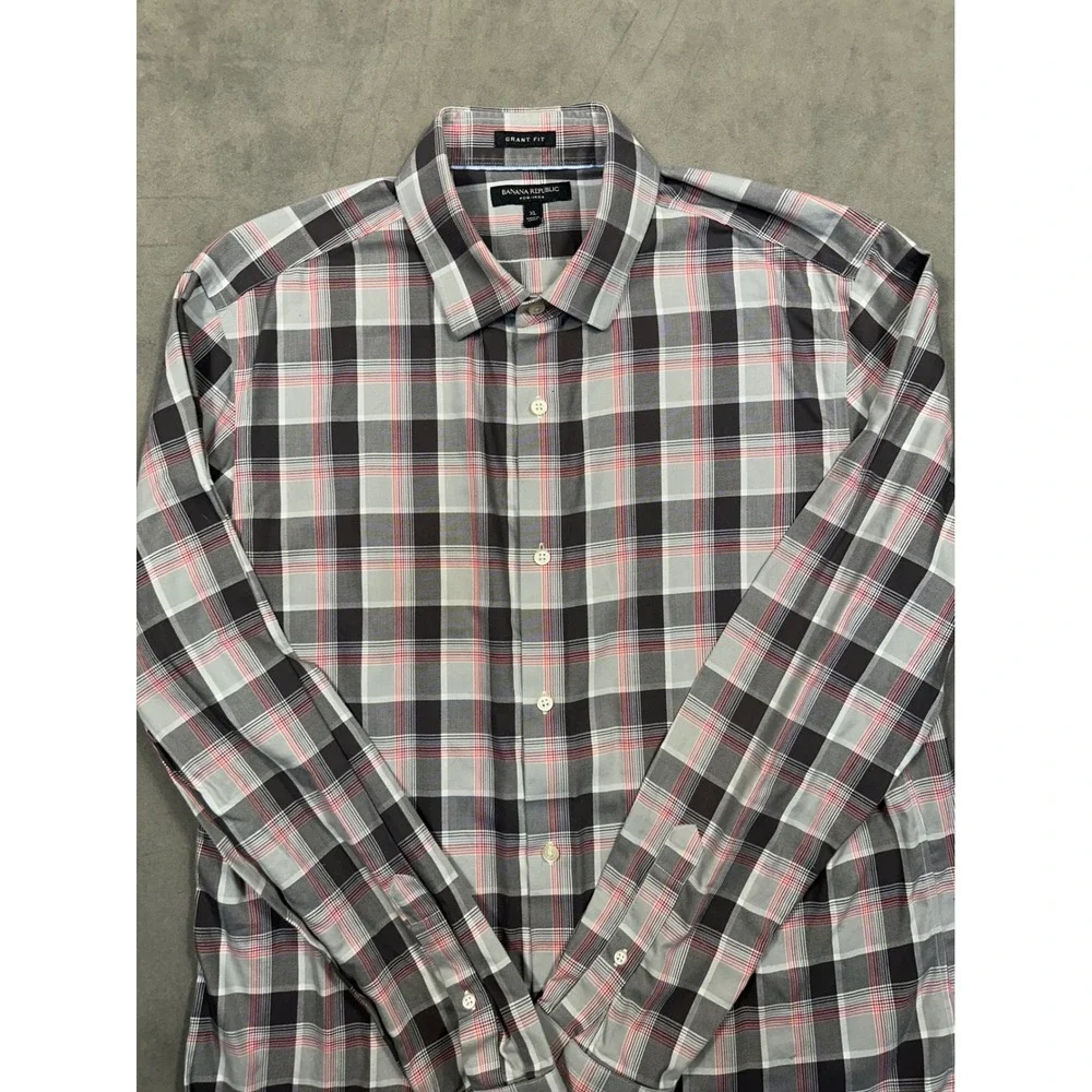 Banana‎ Republic Grant Fit Plaid Non Iron Long Sleeve Button Down Shirt Men XL